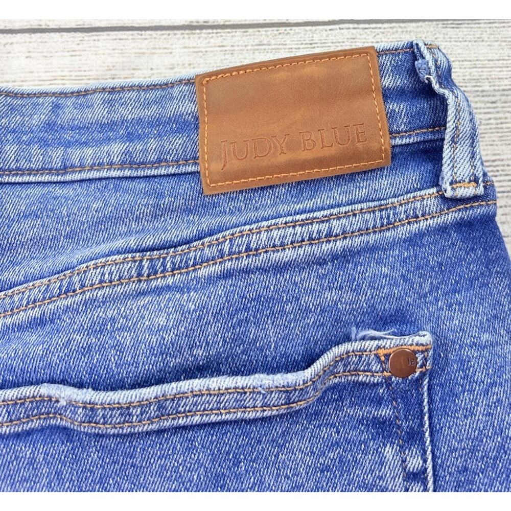 Judy Blue Retro Wide Leg Lightly Distressed Raw Hem Denim Blue Jeans Size 15/32 - Picture 10 of 11